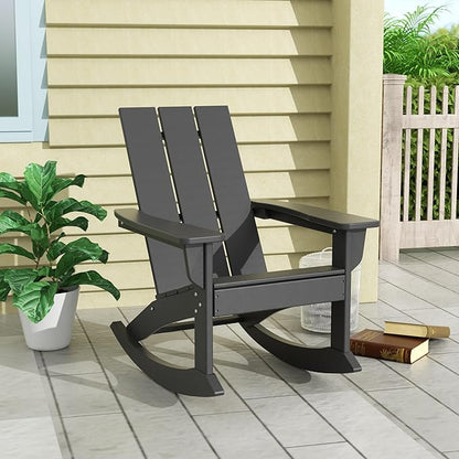 WO WESTIN OUTDOOR HDPE Shoreside Modern Rocking Poly Adirondack Chair,Gray