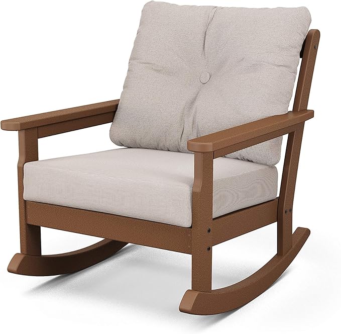 Polywood® Vineyard Deep Seating Rocking Chair in Teak/Dune Burlap - Photo 1