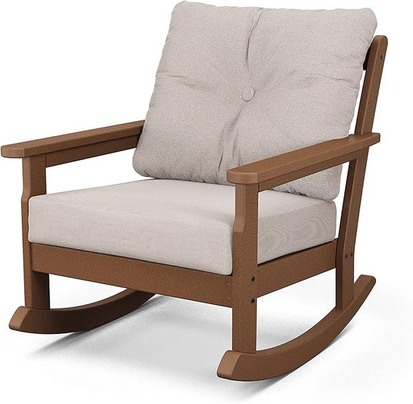 Polywood® Vineyard Deep Seating Rocking Chair in Teak/Dune Burlap - Photo 1