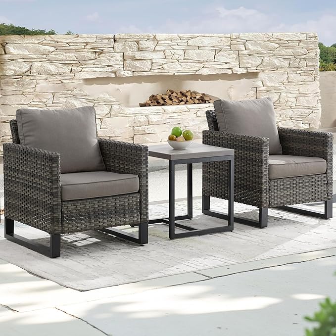 Rilyson Wicker Outdoor Patio Chairs Set - 3 Piece Rattan Patio Furniture Bistro Chairs Set with Waterproof Wicker - Photo 1