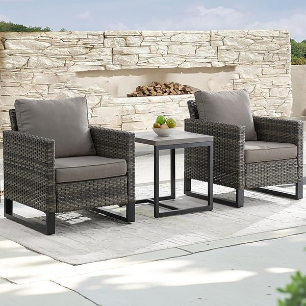 Rilyson Wicker Outdoor Patio Chairs Set - 3 Piece Rattan Patio Furniture Bistro Chairs Set with Waterproof Wicker - Photo 1