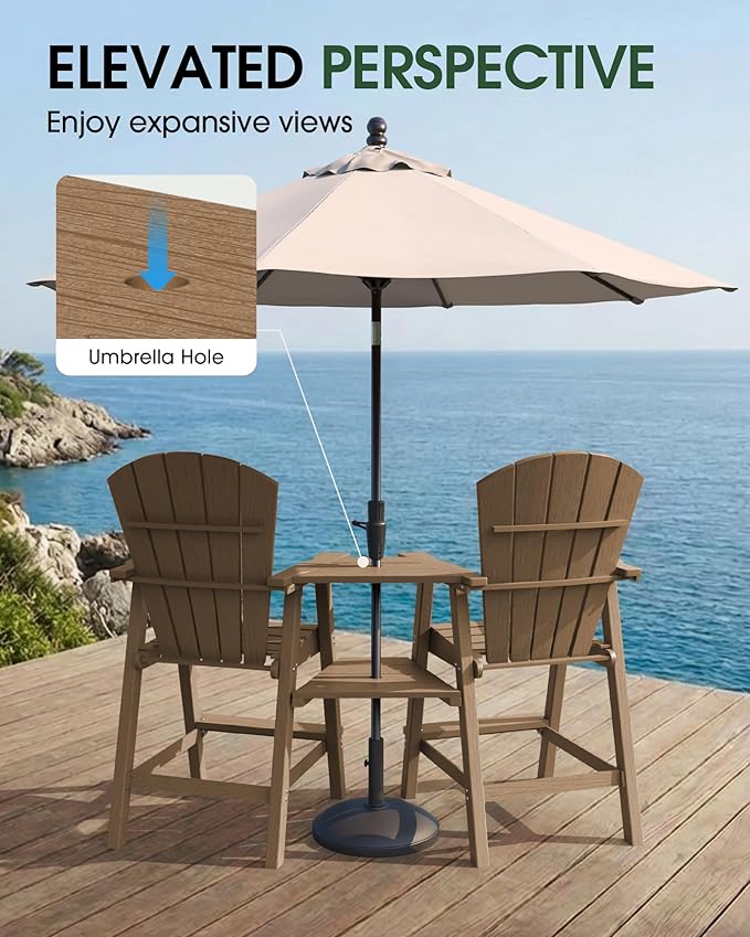 Tall Adirondack Chairs Set of 2, HDPE High Adirondack Chairs with Double Removable Trays, All Weather Outdoor Barstools for Patio, Balcony, Backyard, Deck and Garden, Teak