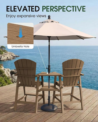 Tall Adirondack Chairs Set of 2, HDPE High Adirondack Chairs with Double Removable Trays, All Weather Outdoor Barstools for Patio, Balcony, Backyard, Deck and Garden, Teak