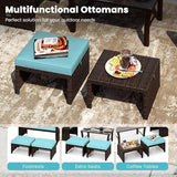 RELAX4LIFE Wicker Outdoor Ottoman Set of 2 - Rattan Footstools Foot Rest w/Removable Cushions - Photo 4