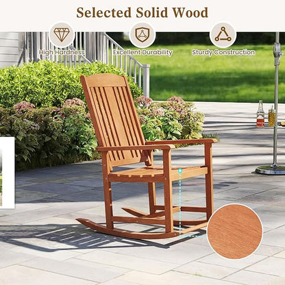 Giantex Set of 2 Outdoor Rocking Chairs, Solid Wood High Back Rocker with Slatted Seat, Wide Armrests, Oversized Porch Rocker for Patio, Backyard, Garden and Lawn, 400 LBS Weight Capacity