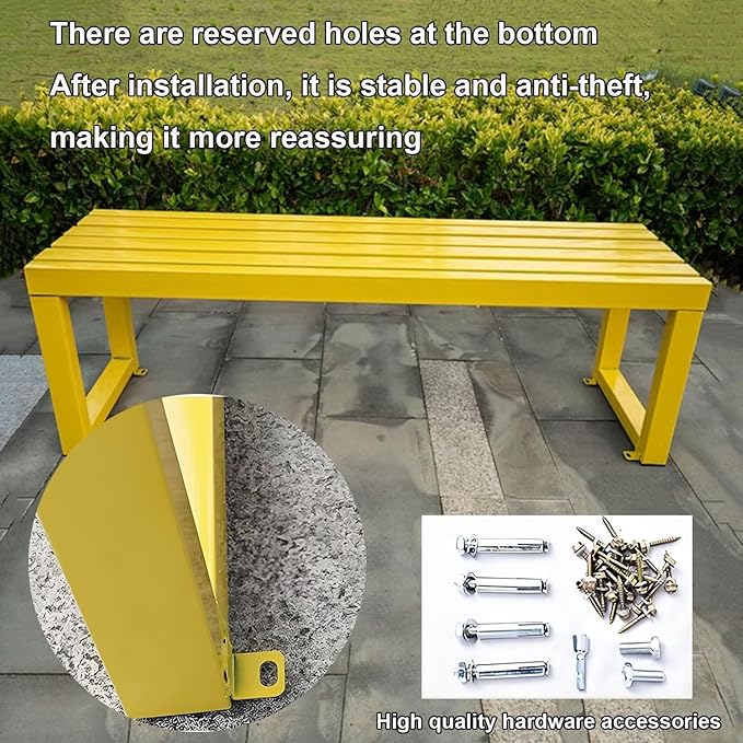 Weatherproof Backless Metal Garden Bench, 47in Cast Iron Patio Seating for Outdoor Park, Lawn & Porch - Durable Orange Furniture for Garden Decor