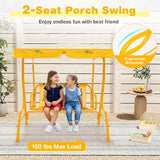 Costzon Kids Porch Swing, All-Weather Patio Swing Bench Hammock w/Adjustable Canopy & Safety Belts for 2 Children - Photo 3