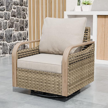 EAGLE PEAK Modern Wicker Outdoor Glider Rocking Chair, Swivel Rocker, Rattan Patio Furniture for Yard Deck Porch Garden, 1 Chair, Brown/Gray