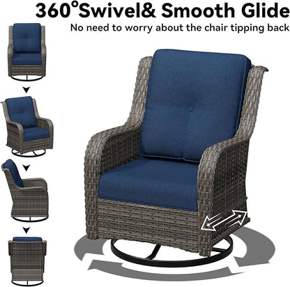 7 Piece Outdoor Wicker Patio Furniture Set, Outdoor Swivel Rocker Patio Chairs Set with Thickened Olefin Cushions, High Back and Deep Seating, Hand-Woven PE Rattan for Porch, Deck