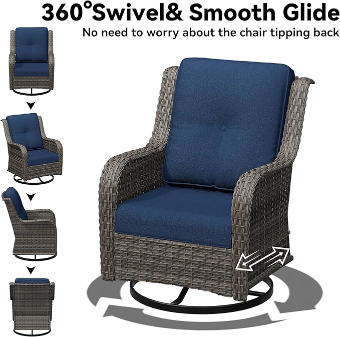 6 Piece Outdoor Wicker Patio Furniture Set, Outdoor Swivel Rocker Patio Chairs Set with Thickened Olefin Cushions - Photo 4