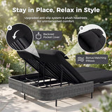 RADIATA 51.2" Outdoor Loveseat Sofa Bed, PE Wicker Patio Daybed with 2-Person Double Chaise Lounge - Photo 6