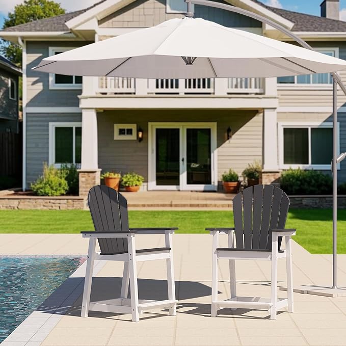 Tall Adirondack Chair Set of 2, Eco-Friendly Recycled Stylish Patio Bar Stools & Heavy Duty Lifeguard Chair - Photo 7