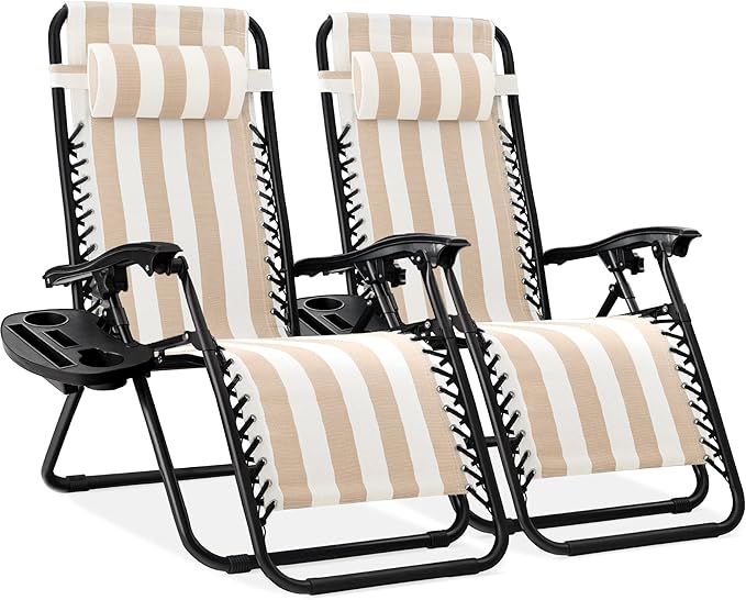 Best Choice Products Set of 2 Adjustable Steel Mesh Zero Gravity Lounge Chair Recliners w/Pillows and Cup Holder Trays - Photo 1