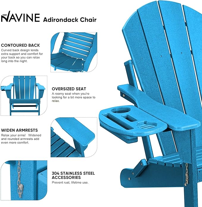 Adirondack Chair Set of 2, HDPE Folding Adirondack Chair with Multifunctional Cup Holder - Photo 4