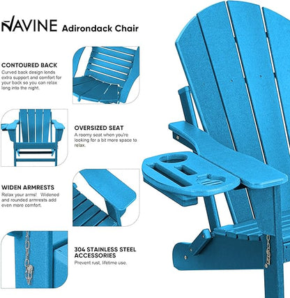 Adirondack Chair Set of 8, HDPE Folding Adirondack Chair with Multifunctional Cup Holder, Weather Resistant Fire Pit Chair for porches, patios, poolsides, Decks.