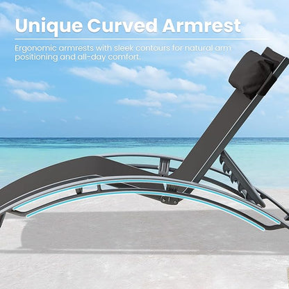 Domi Lounge Chair Set of 2, Aluminum Lounge Chairs for Outside with 5 Adjustable Positions, Chaise Lounge Outdoor for Pool, Garden, Beach, Camping, Backyard(Dark Gray)