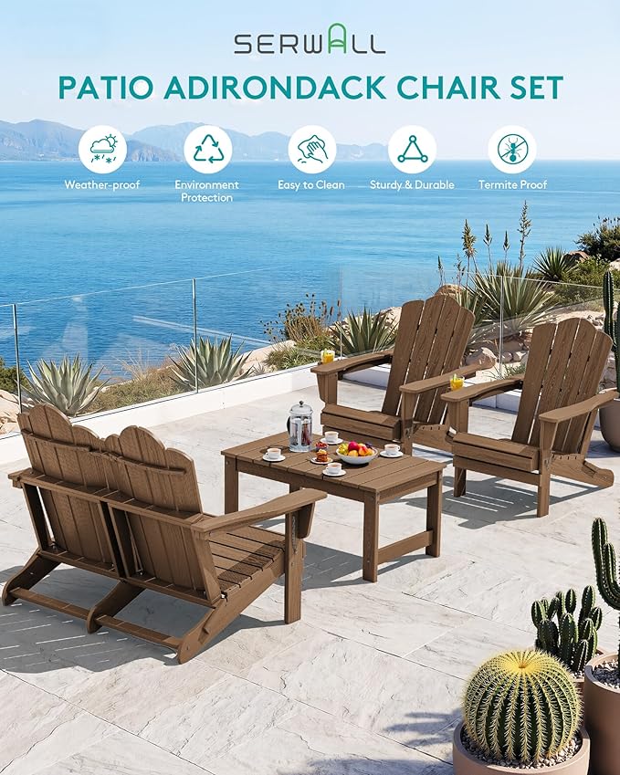 SERWALL Folding Adirondack Bench, HDPE All-Weather Adirondack Loveseat, 660 lbs Capacity - Photo 10