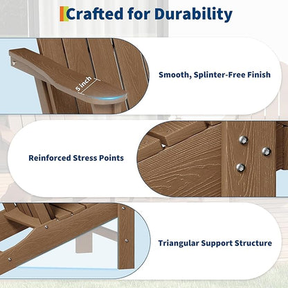 GarveeLife Adirondack Chair Set of 2 for Patio, HDPE Outdoor Lawn Chair with Wood Texture for Garden Backyard Deck Poolside Use