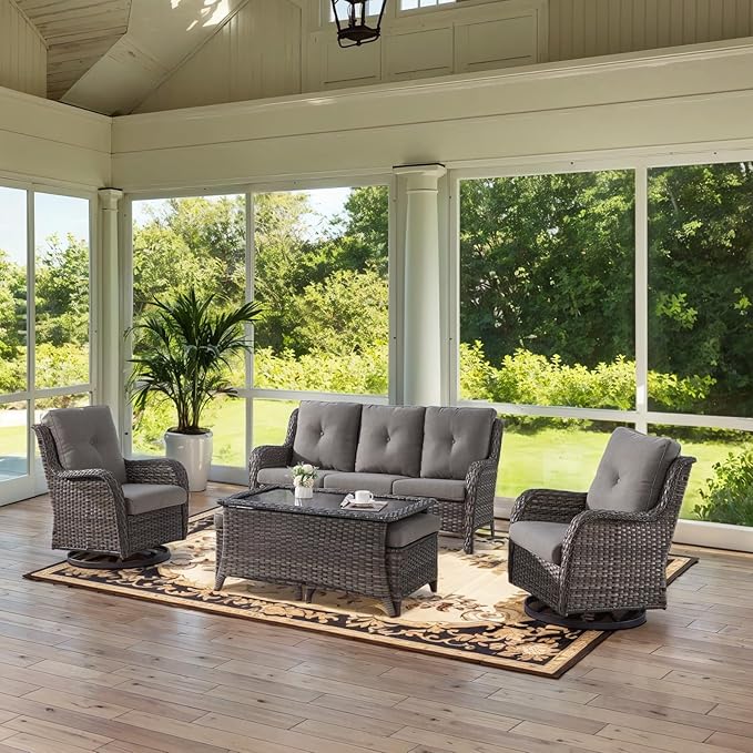 Belord Wicker Outdoor Furniture Patio Furniture Set - 6 Piece Patio Conversation Set with Swivel Rocker Chairs - Photo 2