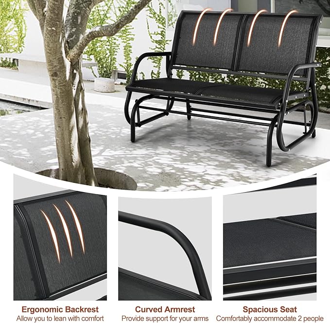 Tangkula 2 Person Patio Glider, Outdoor Swing Bench Rocker Glider Loveseat Chair with Heavy-Duty Steel Frame - Photo 4