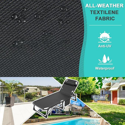 ABORON 3-in-1 Folding Patio Lounge Chair, 440LB Heavy-Duty Tri-Fold Guest Bed with Plush Cotton Cushion, No Assembly Adjustable Recliner for Office Nap, Patio Sunbathing, Poolside & Camping