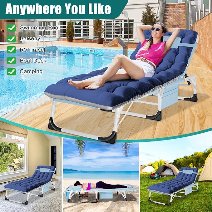 DoCred 3 in 1 Sun Tanning Chair with Face Arm Hole, Heavy Duty Folding Chaise Lounge Chairs - Photo 5