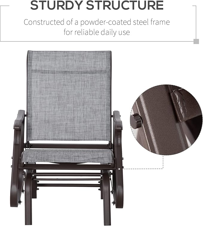 Outsunny Outdoor Glider Chair, Gliders for Outside Patio with Steel Frame and Mesh Fabric for Backyard, Garden - Photo 6
