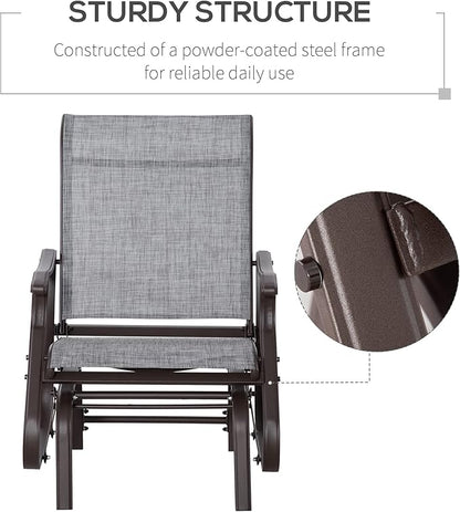 Outsunny Outdoor Glider Chair, Gliders for Outside Patio with Steel Frame and Mesh Fabric for Backyard, Garden, and Porch, Gray