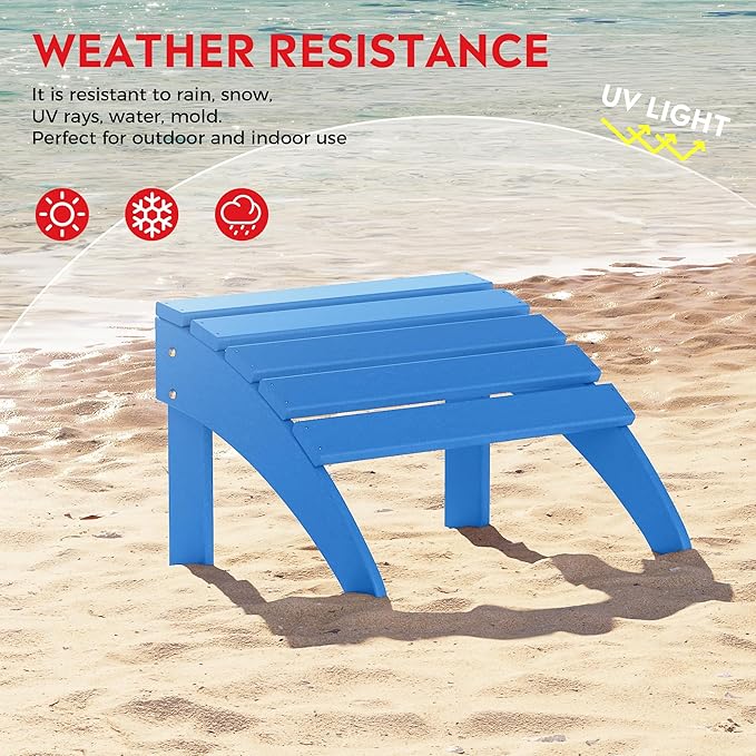 Costaelm Adirondack Chair Footrest Foldable Ottoman, Folding Ottoman Outdoor Foot Rest for Patio Waterproof, Adirondack Ottoman Outdoor, Pacific Blue