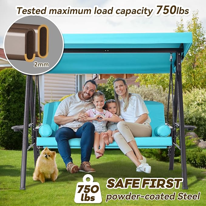 3 in 1 Outdoor Porch Swing with Adjustable Canopy, 3 Seat Outdoor Swing for Adults - Photo 4