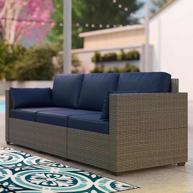 Outsunny Patio Couch PE Wicker Deep Seating Outdoor Sofa with Removable Cushions, 3 Seater Rattan Sofa - Photo 9