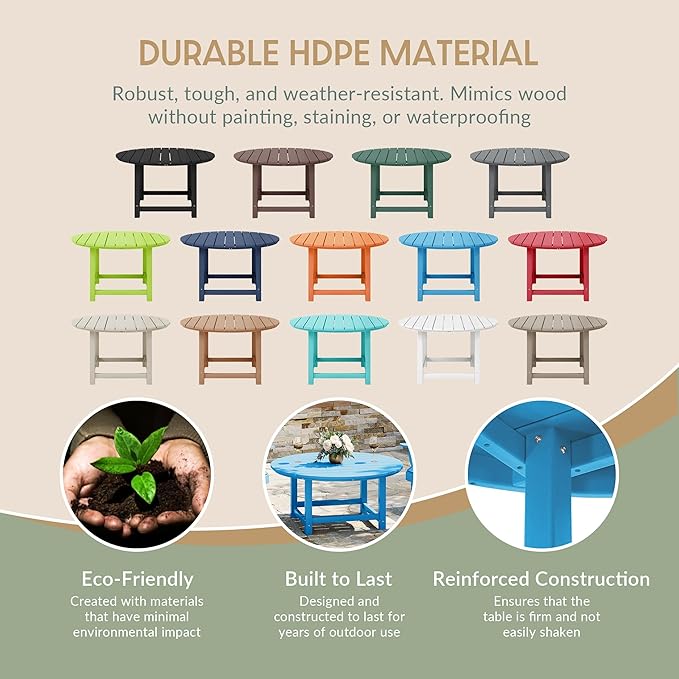 WestinTrends Malibu Low Outdoor HDPE Round Patio Coffee Table, Pacific Blue - Photo 5