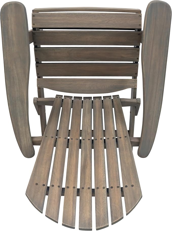 Folding Adirondack Chair, Outdoor Gray Adirondack Chairs with Wood Texture, Acacia Wood Fire Pit Chairs, All Weather, for Deck Backyard Patio Outdoor Garden