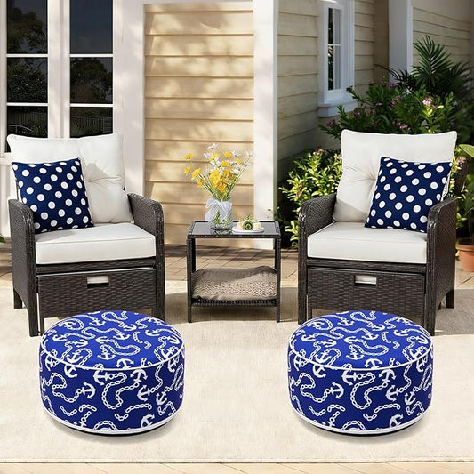 AURASUN Inflatable Patio Ottoman Pouf - Portable Stool with Handle D20” x H10” - Air Pump Included for Outdoor Indoor Use - Comfortable Foot Rest or Seating for Garden Camping or Home (Navy Blue)