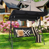 TANGKULA 3 Person Patio Swing, Steel Frame with Polyester Angle Adjustable Canopy, All Weather Resistant Swing Bench - Photo 3