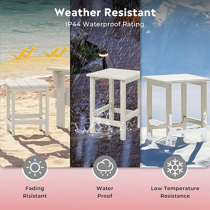 Costaelm Square Outdoor Side Tables, Adirondack Patio Tables for Outside, HDPE Patio End Table Weather Resistant, Balcony Table for Pool, Seaside, Backyard, Porch, Indoor Companion, Sand