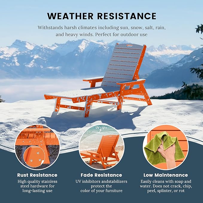 WO WESTIN OUTDOOR HDPE Laguna Poly Reclining Chaise Lounge, Orange