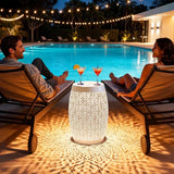 18" Cutout Metal Outdoor Side Table with 3-Mode LED Lights, Modern Decorative Drum End Table - Photo 2