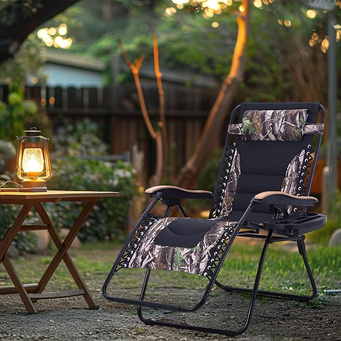 MAISON ARTS Oversized XXL Padded Zero Gravity Lawn Chair Anti Gravity Lounge Chair 30" Wide Seat Foldable ReclinerCamp Chair for Poolside Backyard Beach Support 400lbs, Camouflage