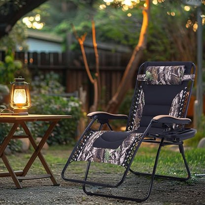MAISON ARTS Oversized XXL Padded Zero Gravity Lawn Chair Anti Gravity Lounge Chair 30" Wide Seat Foldable ReclinerCamp Chair for Poolside Backyard Beach Support 400lbs, Camouflage