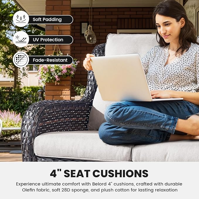 Belord Outdoor Wicker Furniture 5 Pieces Patio Furniture Sofa Set Patio Wicker Chairs with Ottomans Conversation Set - Photo 3