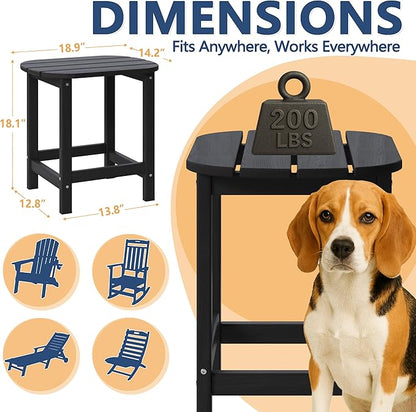 Outdoor 18" HDPE Side Table Set of 2 for Patio Porch Pool, Weather Resistant Standard End Table for Backyard and Indoor, Easy Maintenance & Indoor Outdoor Durable Construction(Black)