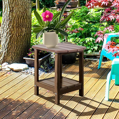 BZY Adirondack Outdoor Side Table Square 2-Tier Patio Coffee Table with Weatherproof HDPE Material Low Maintenance Furniture for Poolside, Porch, Deck