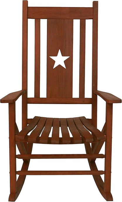 Leigh Country Heartland Rocker with Star Cutout, Natural Finish, Wooden Outdoor Seating for Porch/Patio/Deck