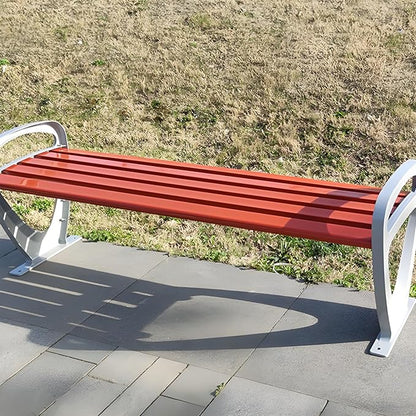 LITFAD Garden Bench Industrial Metal Frame Park Bench with Waterproof Wood Curved Seat Outdoor Seating Bench for Patio, Lawn, Yard, Porch - Red 59" L x 16" W x 21" H