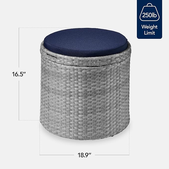 Best Choice Products Round Wicker Ottoman, Multipurpose Outdoor Furniture for Patio, Backyard, Additional Seating - Photo 2