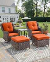 3 Piece Patio Swivel Chairs and Side Table Set - High Back Outdoor Brown Wicker Rattan Rocking Glider with Thick - Photo 6