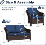 3 Pieces Outdoor Patio Conversation Set, 55" Couch, 2 Chairs - Photo 2