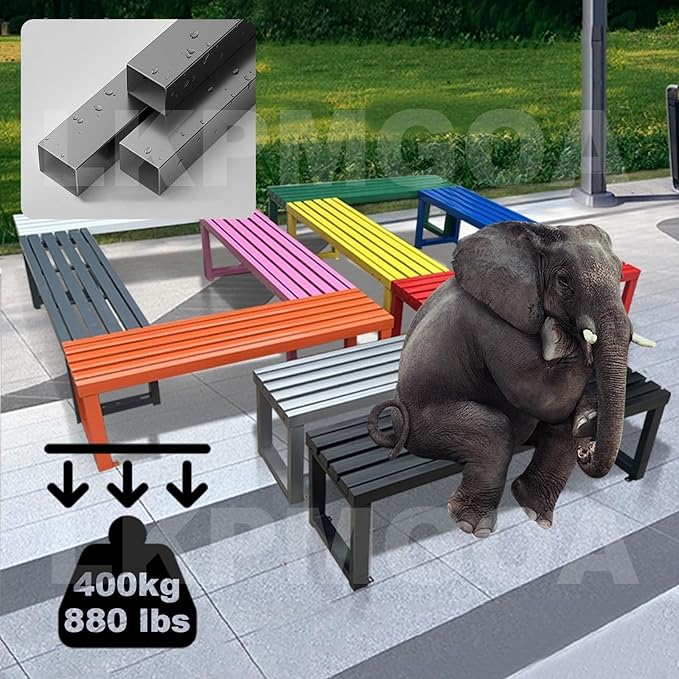 Garden Benches with Metal Legs, Outdoor Bench for Garden, Smooth and Comfortable, can Accommodate 2-3 People(Pink,150cm)