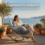 Oversized Papasan Rocking Chair Outdoor, Comfy Wicker Patio Papasan Egg Rocker with Thick Cushion for 450 lbs - Photo 4